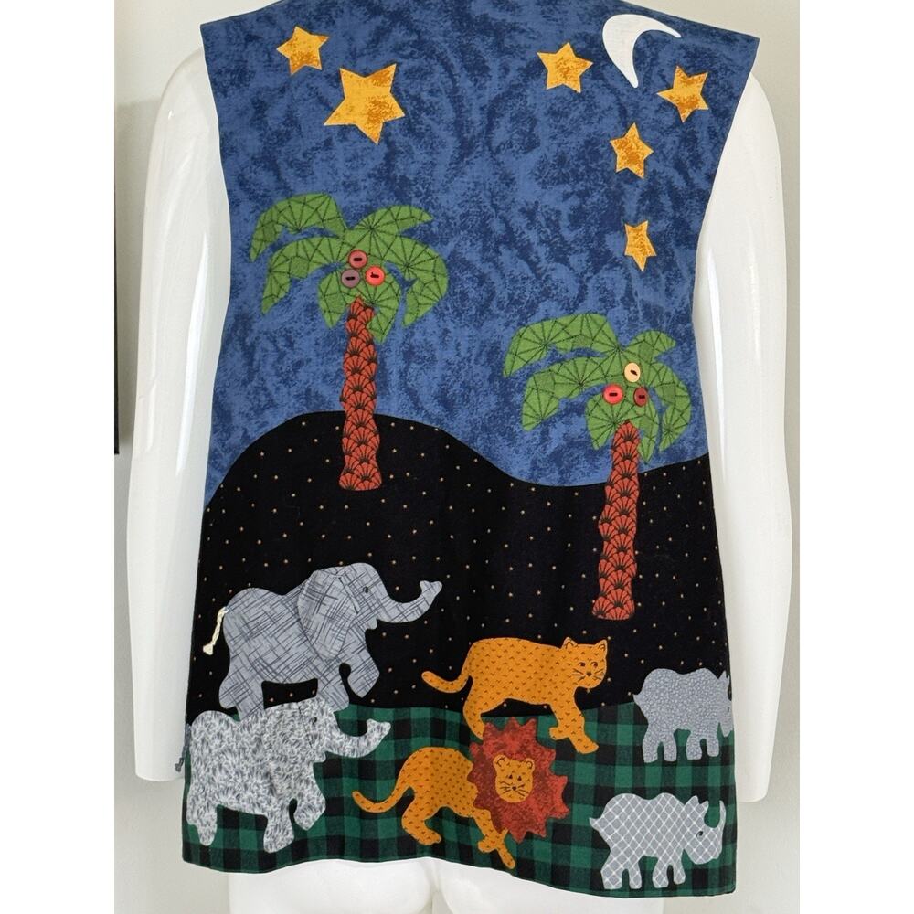 Vintage 90s Handmade Noah’s Ark Patchwork Reversible Vest Women’s Size L Boho - Picture 4 of 11